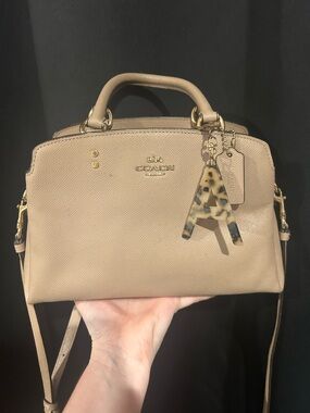 Coach Beige/Tan Leather Satchel with Top Handle and Charm
